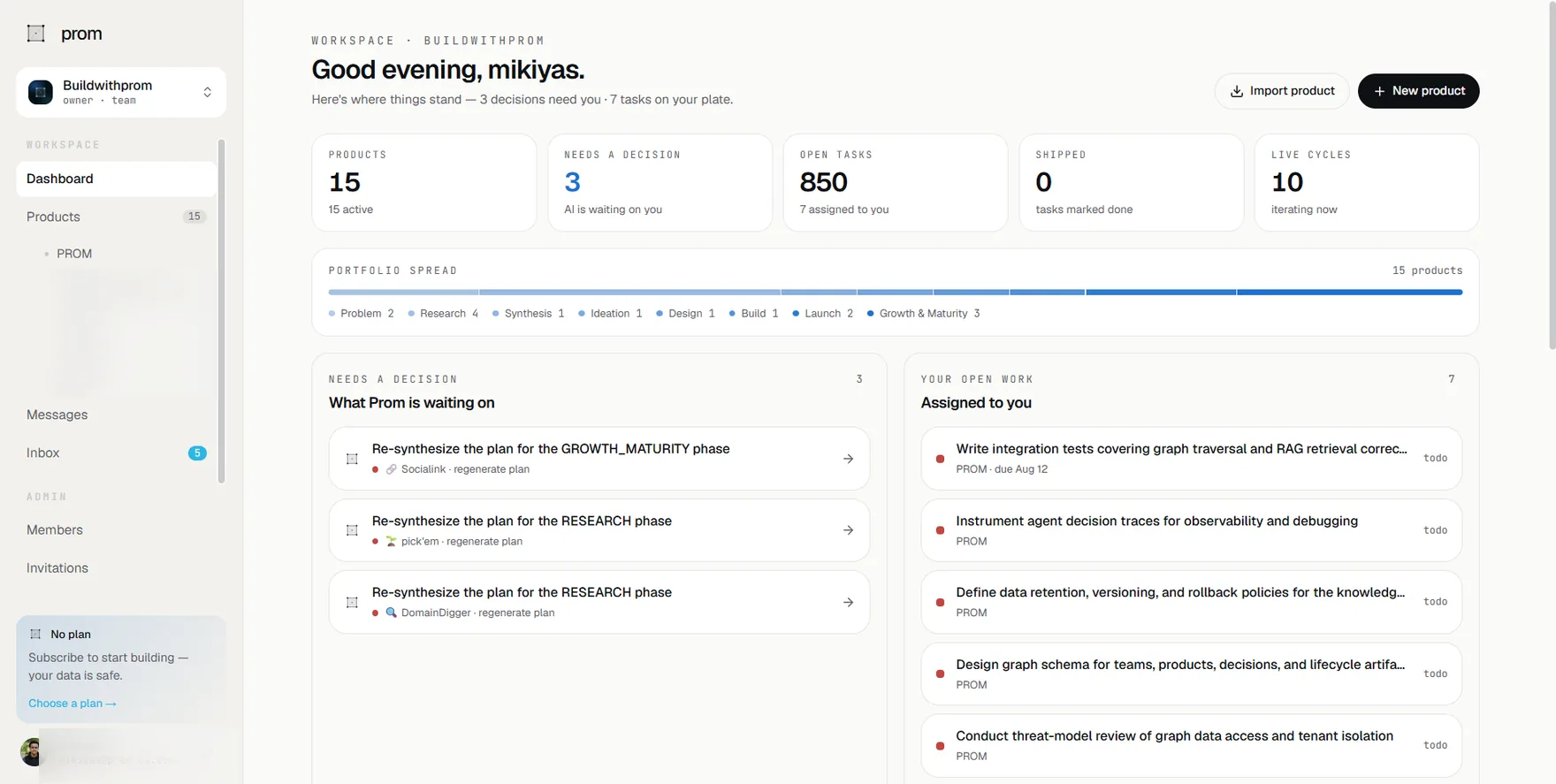 The workspace dashboard